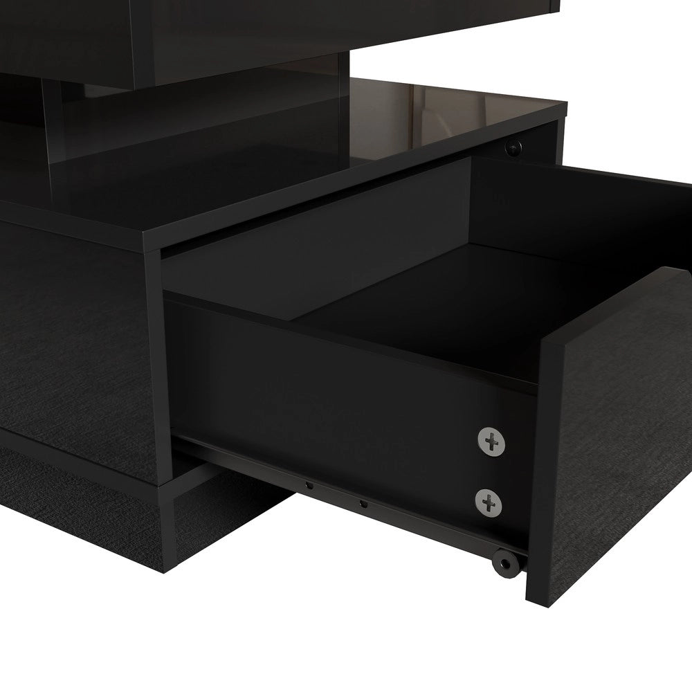 Tavolino da Caff¨¨ con LED, Lift-Top e Cassetti ¨C MINIMAL ¨C Bianco Lucido