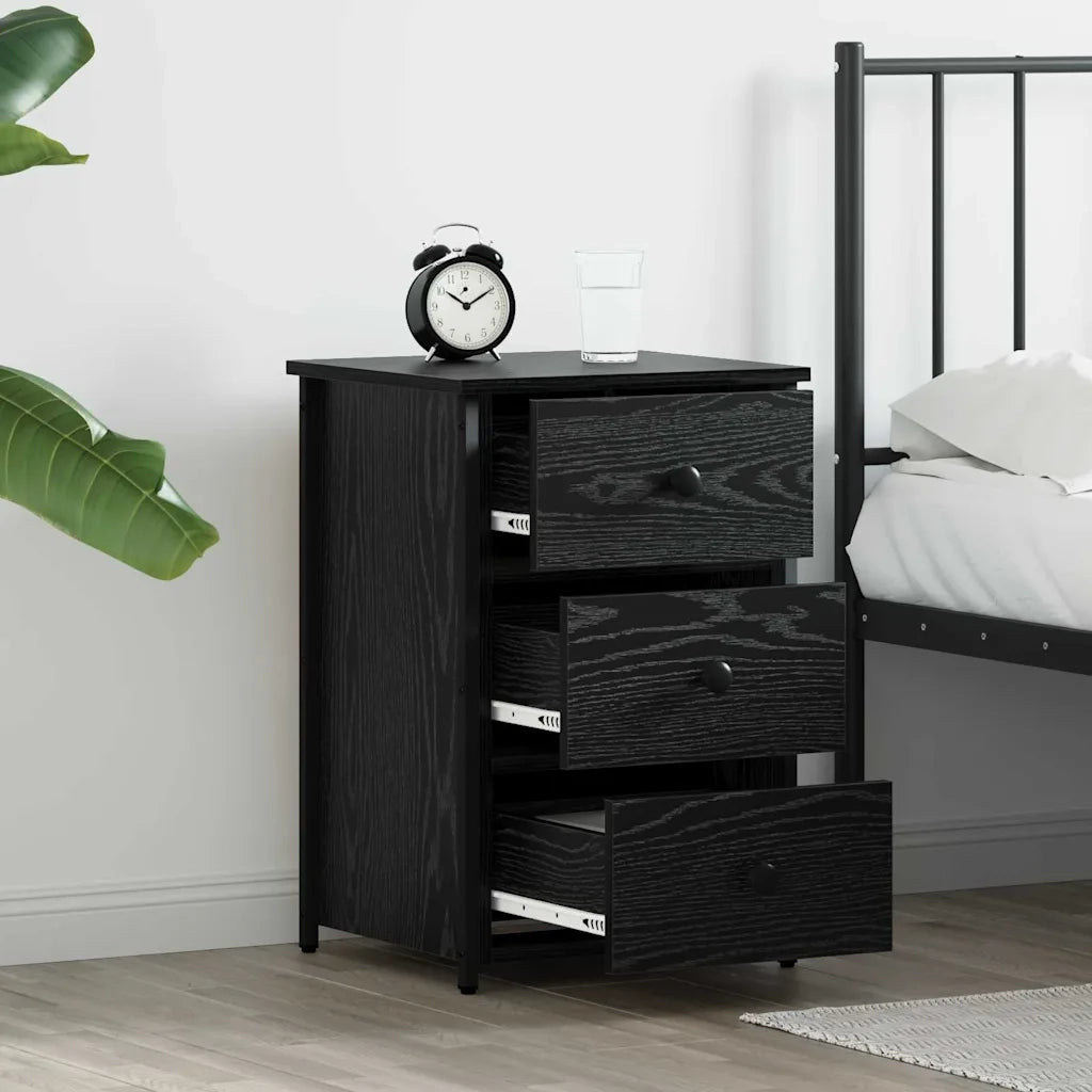 Comodino | Armadio da Notte | Mobiletto da notte con cassetto Rovere Nero 40 x 36 x 60 cm