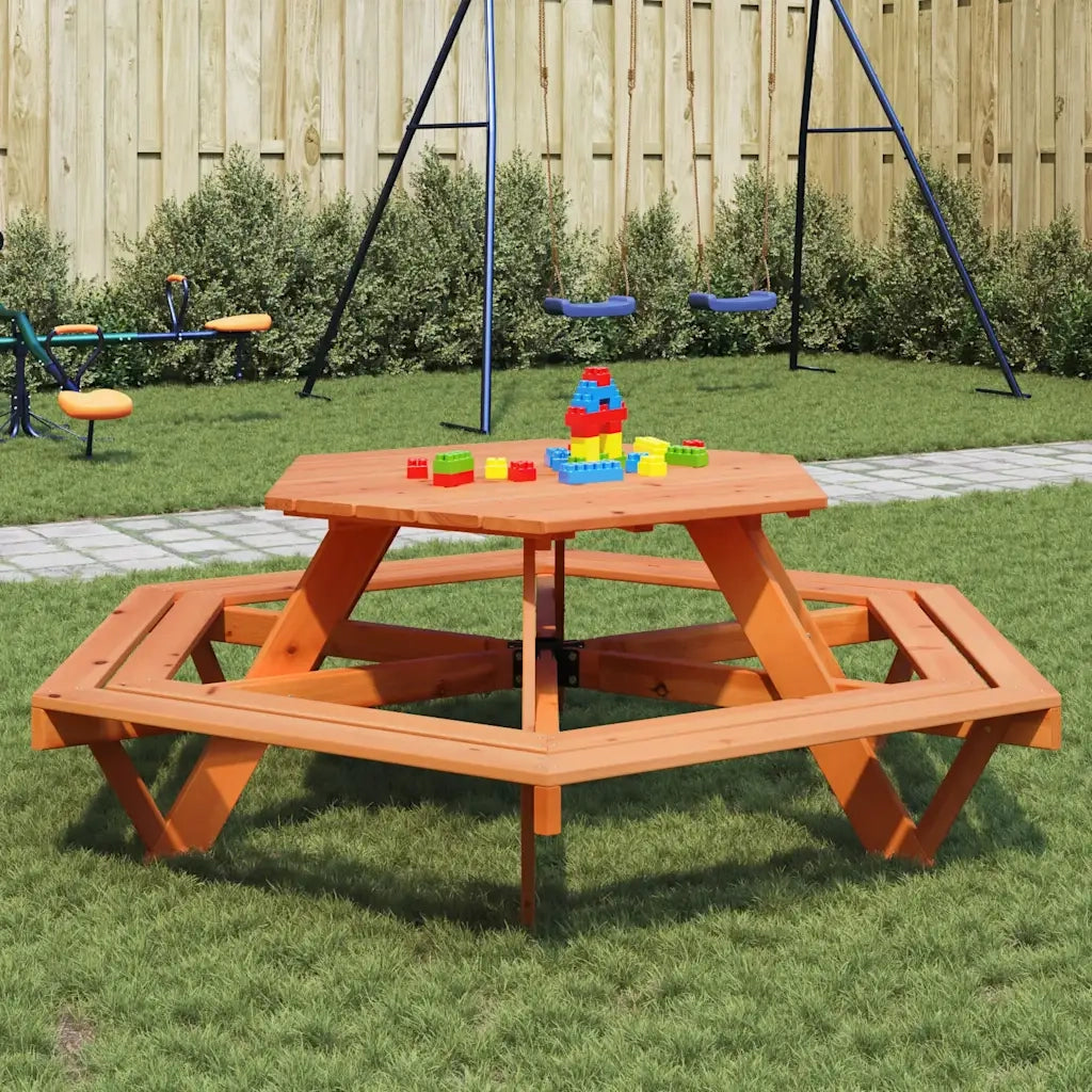 vidaXL Tavolo da Picnic per 6 Bambini con Panche Esagonale Legno Abete