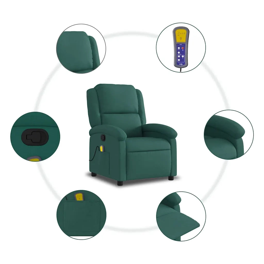 Divano Sedia-Poltrona Massaggiante Reclinabile Verde Scuro in Tessuto 886821