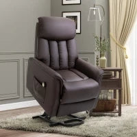 Poltrona Elettrica Alzapersone Reclinabile 145°, Poltrona Relax Elettrica in Pelle PU con Telecomando, Tasche Laterali e Poggiapiedi Integrato, Marrone