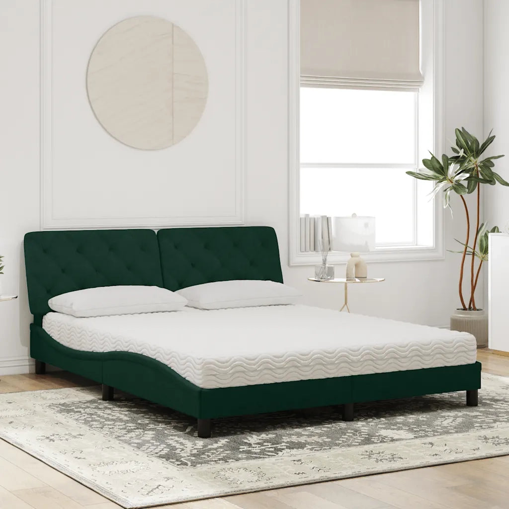 Letto con Materasso Verde Scuro 160x200 cm in Velluto