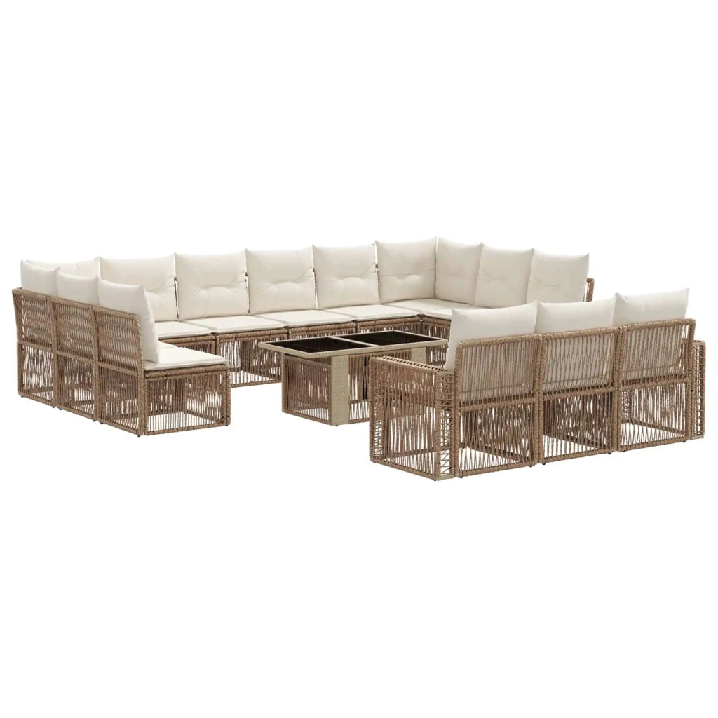 Set Divano da Giardino 14 pz Beige e Bianco Crema polyrattan 3436863