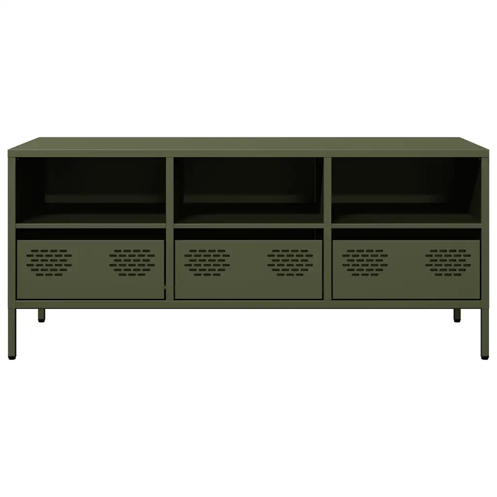 Mobile TV Verde Oliva 101,5x39x43,5cm Acciaio Laminato a Freddo