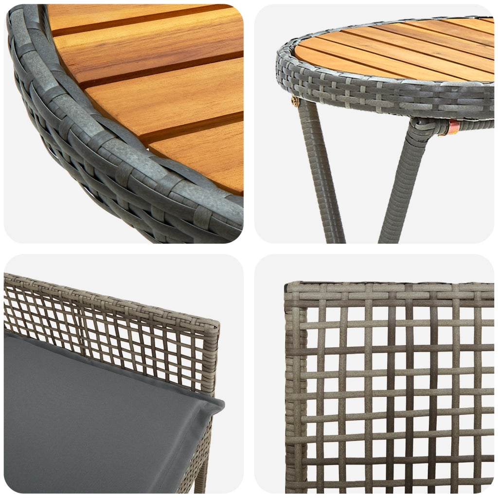 Set Bistro da Giardino a 3 Pezzi con Cuscini Grigio in Rattan Sintetico