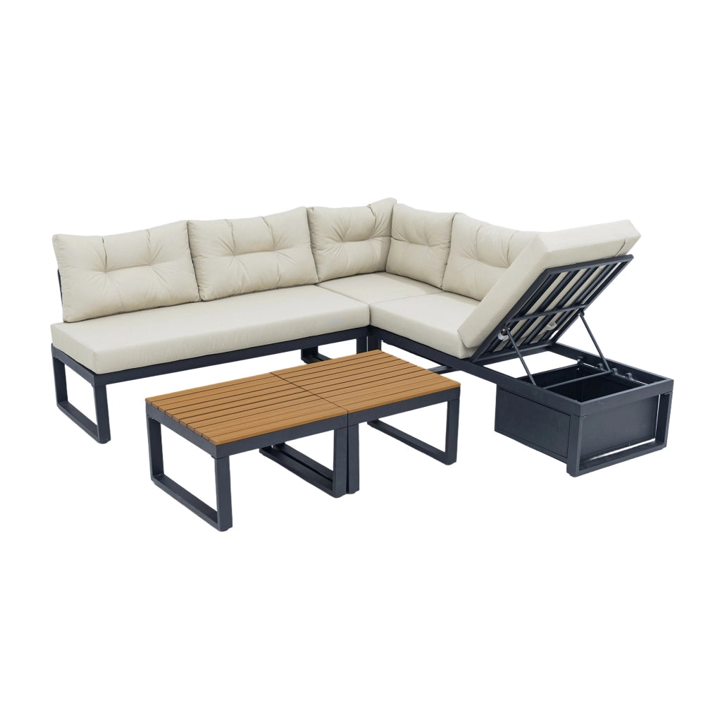 Set divano da giardino modulare 191.5x191.5x79 cm con contenitore; beige