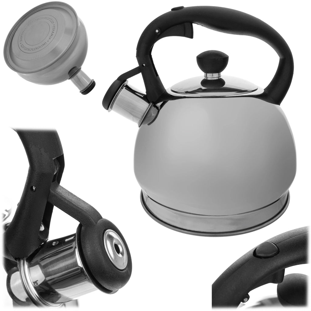 Bollitore a gas/induzione KADAX da 1,8 l con fischietto, in acciaio inox tradizionale, colore argento.