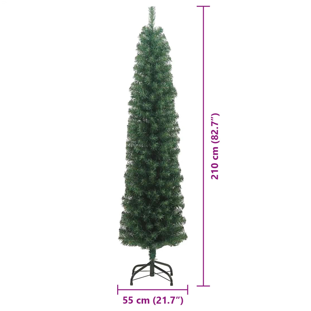 Albero di Natale Slim con 300 LED Verde 210 cm