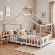 Letto per Cameretta Treviolo a Forma di Casetta in Stile Montessori 120x200 cm Bianco [en.casa]