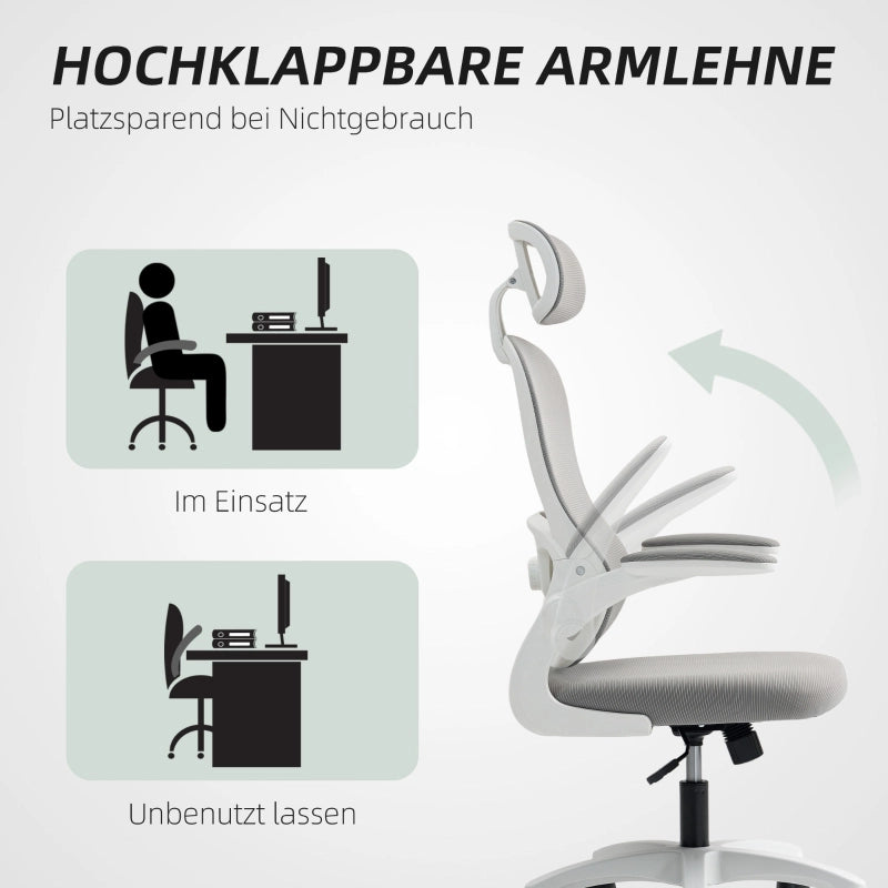 SEDIA UFFICIO ergonomica con schienale in rete grigio, braccioli ribaltabili