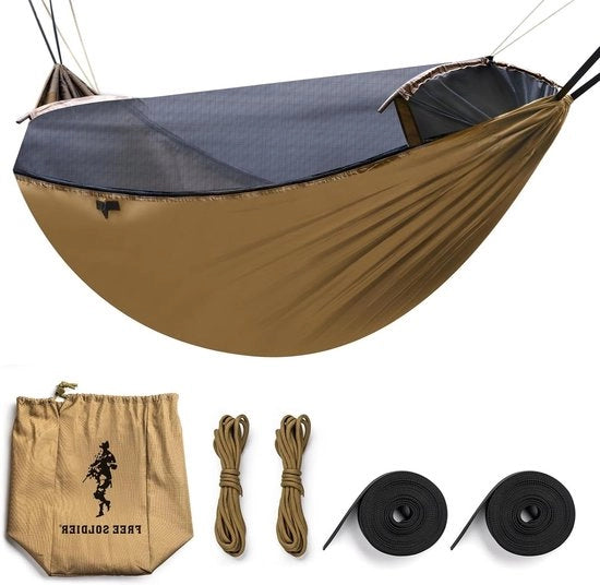Kit di Tenda da Sospensione Tattica per 2 Persone Leggero Impermeabile Portatile con Ragnatela e Mosquito per Escursioni (Chestnut 282cm x 103 cm)