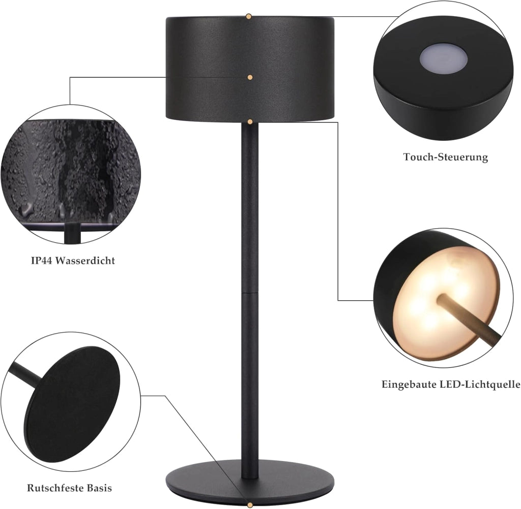 ZMH Lampada da tavolo LED nera wireless dimmerabile 3 temperature per camera letto soggiorno