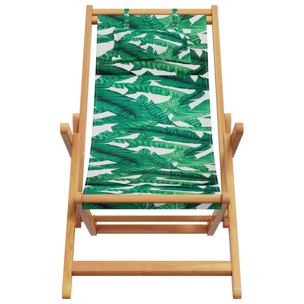 Sedie da Spiaggia Pieghevoli 2 pz Motivo Foglie Tessuto e Legno 3214489
