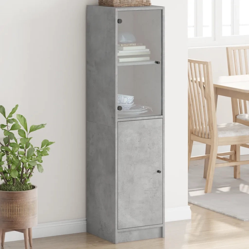 Credenza | Madia | Buffet da pranzo | Armadio da pranzo con Anta in Vetro Grigio Cemento 35x37x142 cm