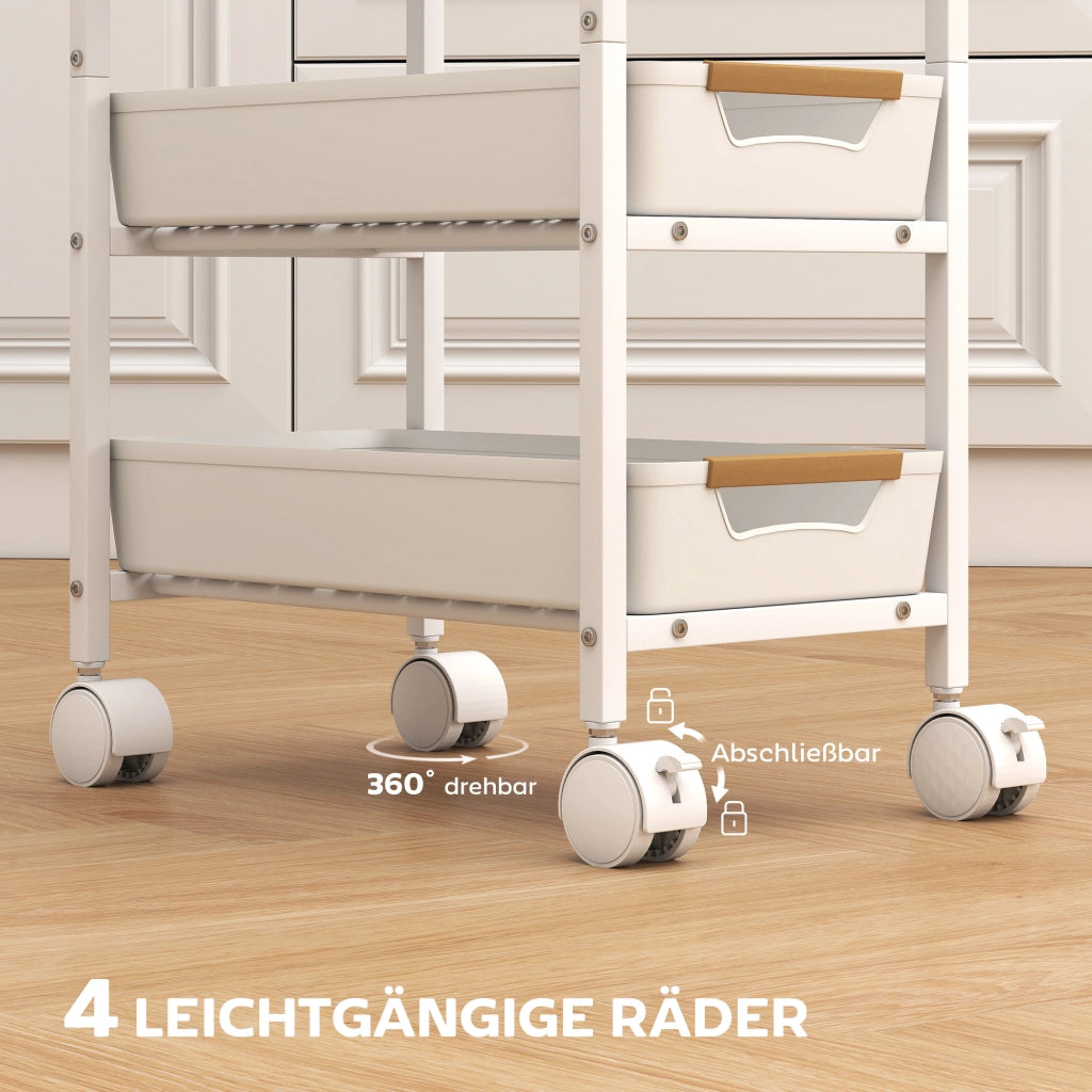 Carrello da Cucina 5 Ripiani ¨C Xylo ¨C Effetto Legno con Ruote e 4 Cassetti Bianco
