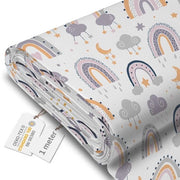 Tela Canvas Acqua-Resistente - Tessuto per mobile a metro 160 cm largo - Tessuto impermeabile 220 g/m2 600D - Tessuto in PVC Acqua-Resistente per metro Doodle Arcobaleno e Luna 1M