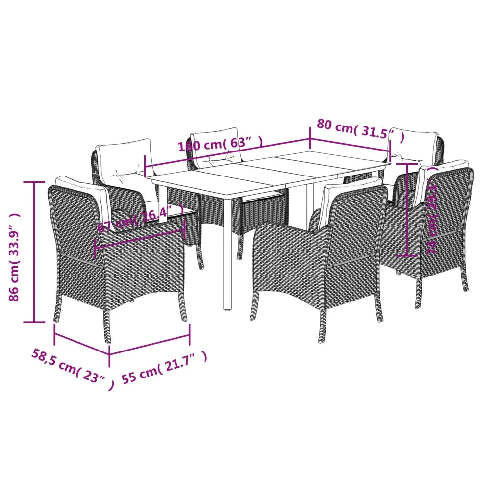 Set da Pranzo da Giardino 7 pz con Cuscini Beige in Polyrattan 3211987