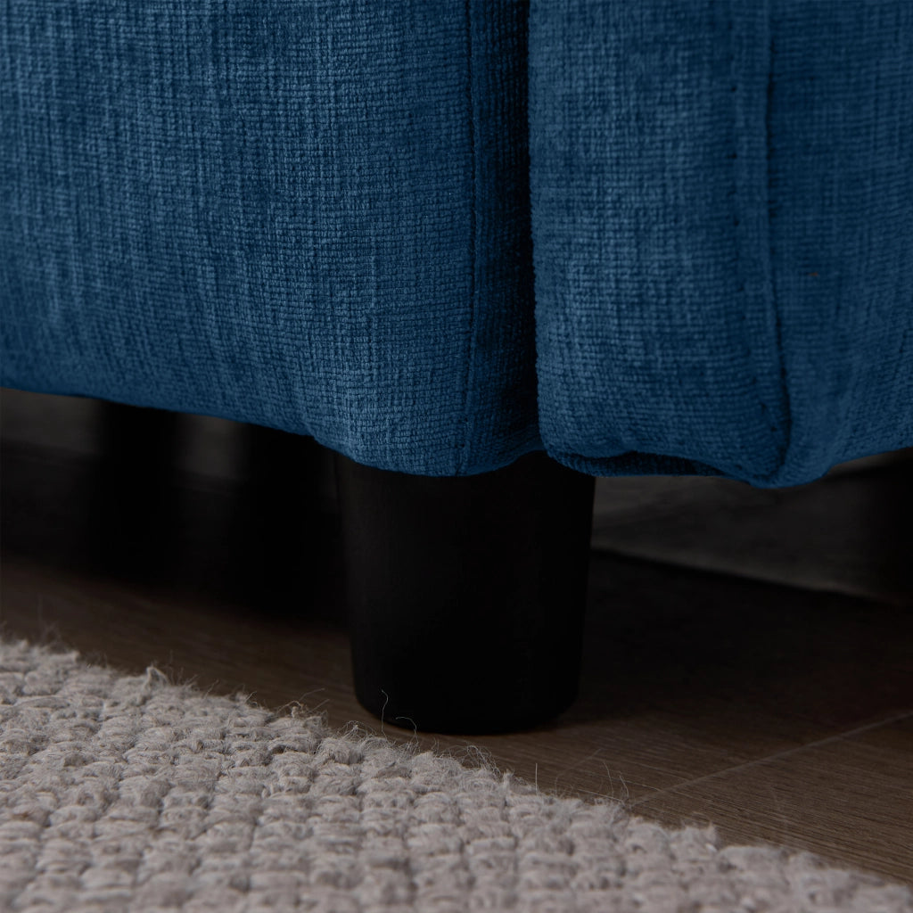 Divano angolare modulare 3 posti con pouf, Chenille Blu