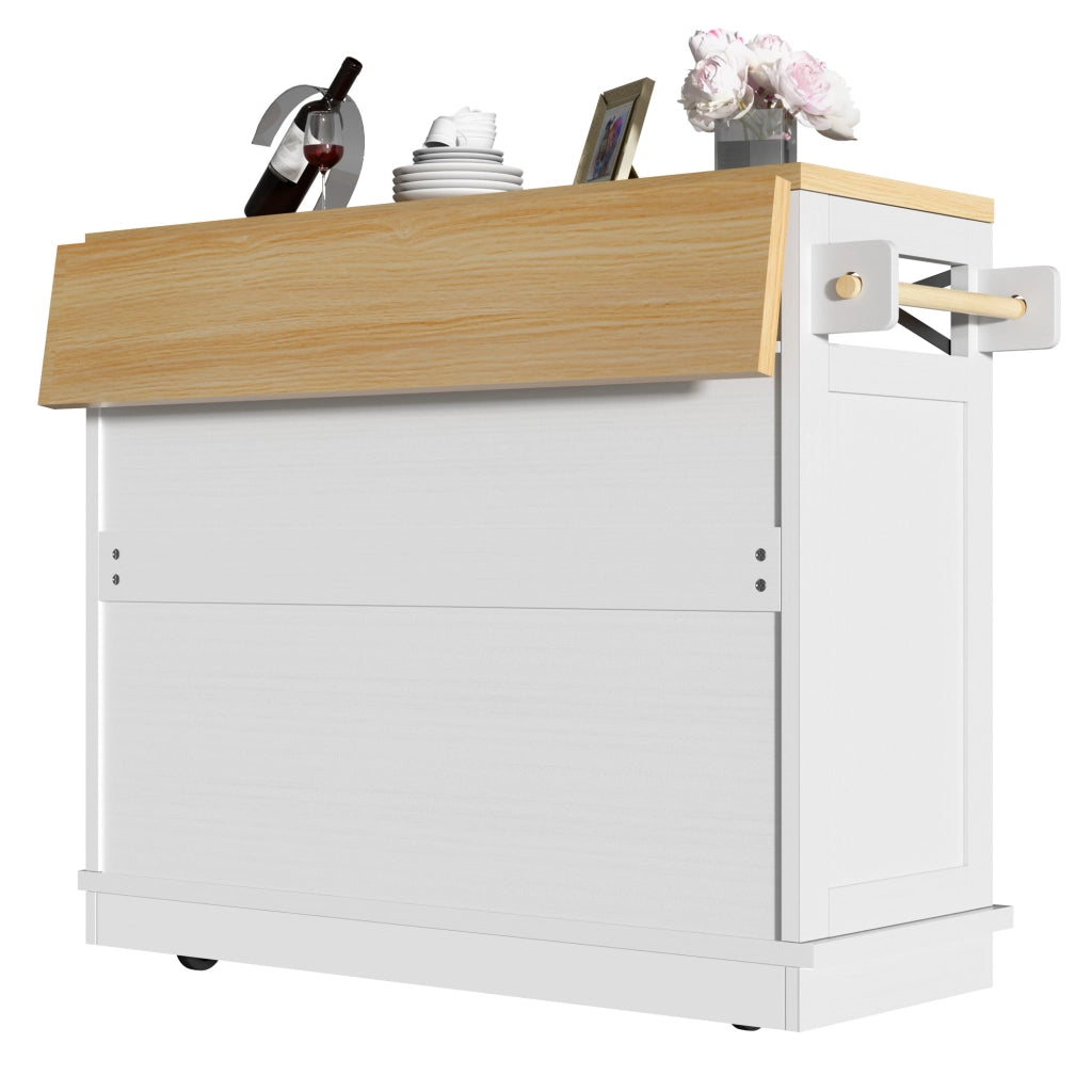 Carrello da cucina con 3 Cassetti; Piano Ribaltabile; Portasciugamani e Ruote; 118 x 43 x 98 cm; Bianco