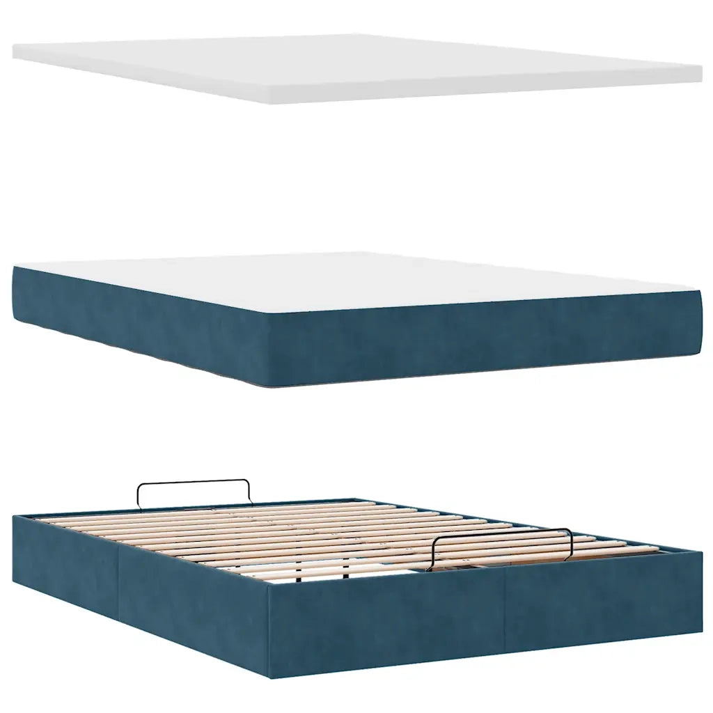Struttura Letto Pouf con Materasso Blu 140x200cm in Velluto