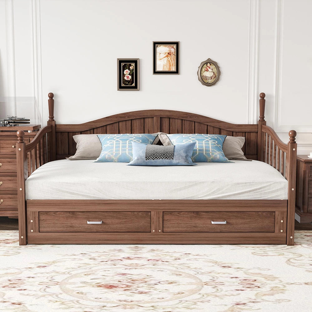 Divano letto massello noce - Xylo - colonne romane, cassetti, doghe