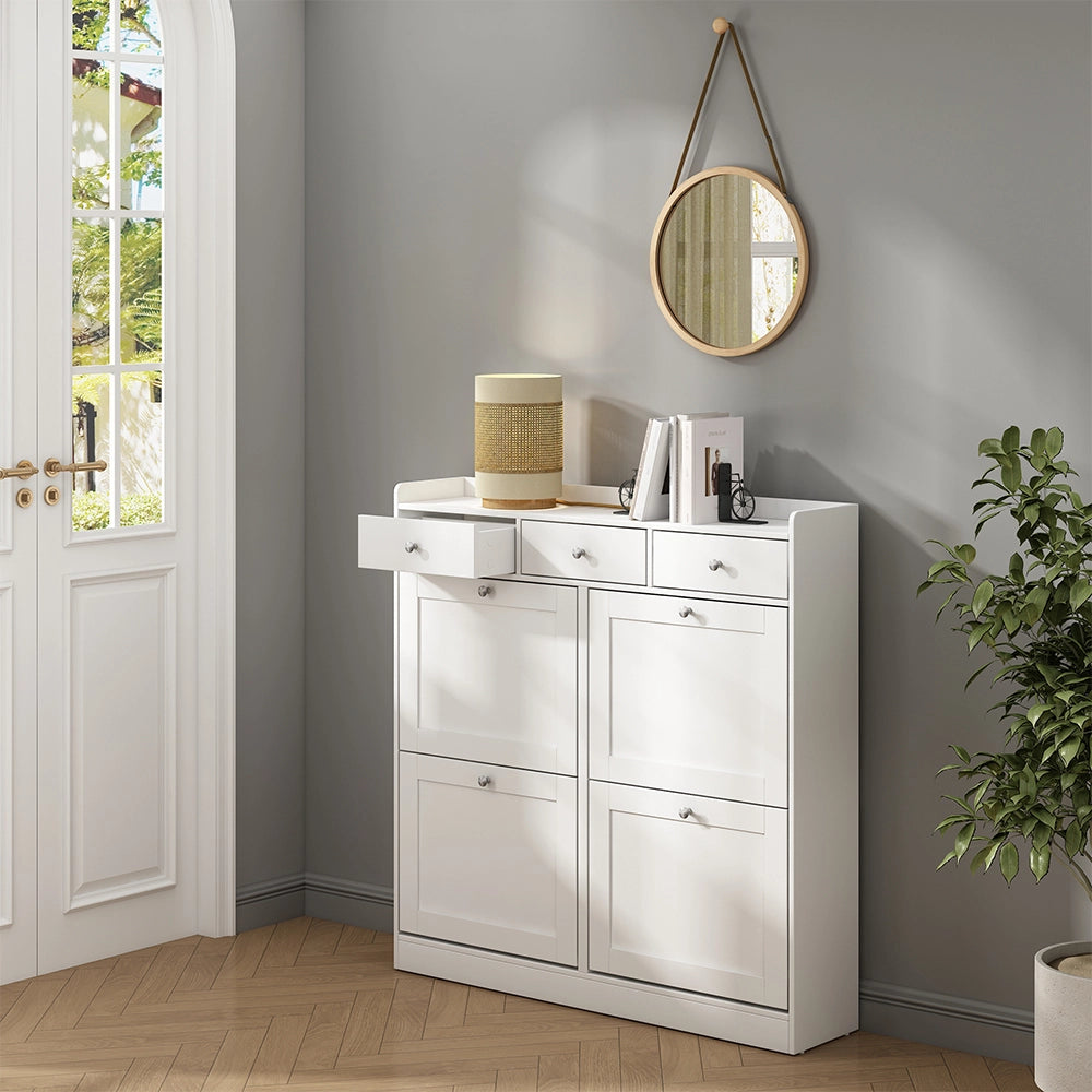 Vicco Scarpiera da ingresso Bianco 100 x 99.5 cm con 3 cassetti e 4 scomparti pieghevoli