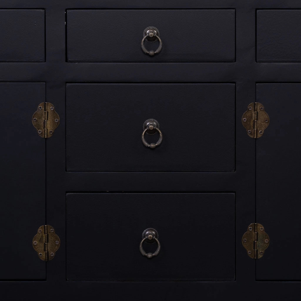 Credenza in legno con 7 cassetti e 2 porte 128x26x78