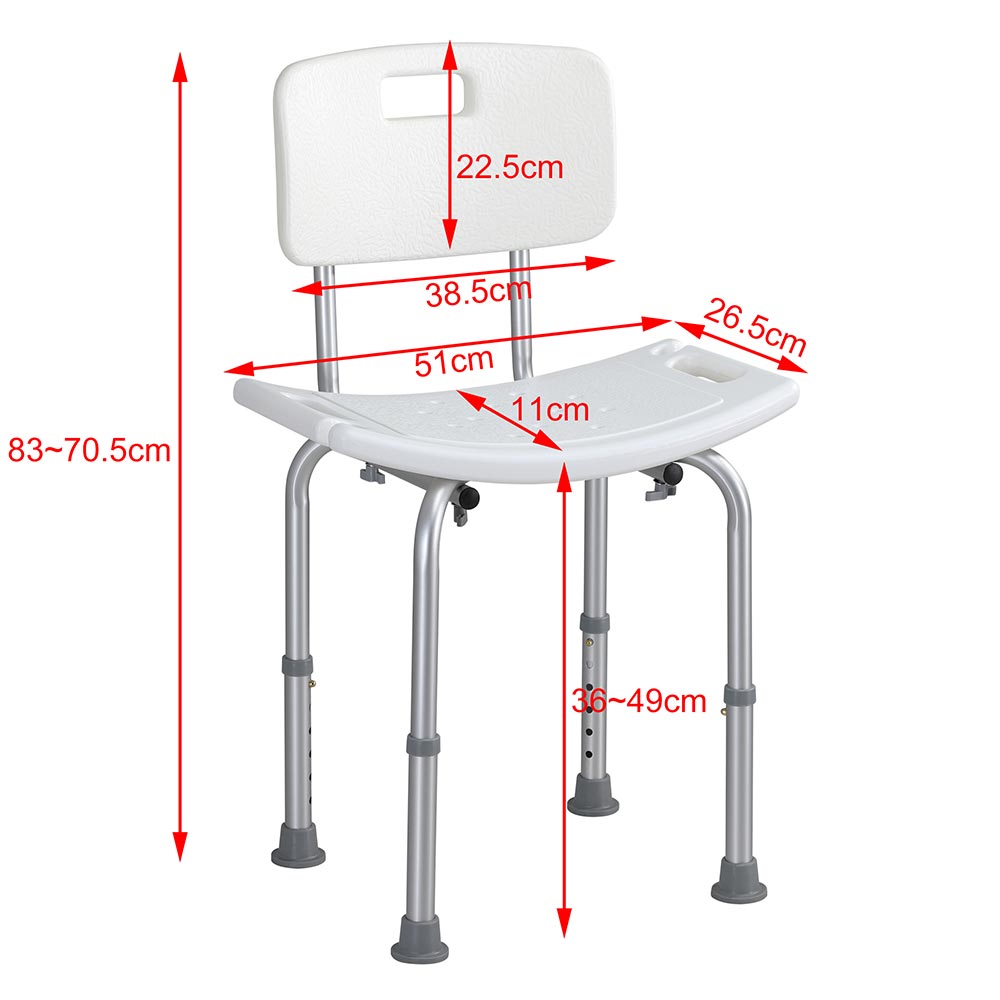 Sedile da doccia con Schienale Altezza Regolabile Sedia Sgabello vasca Anziani