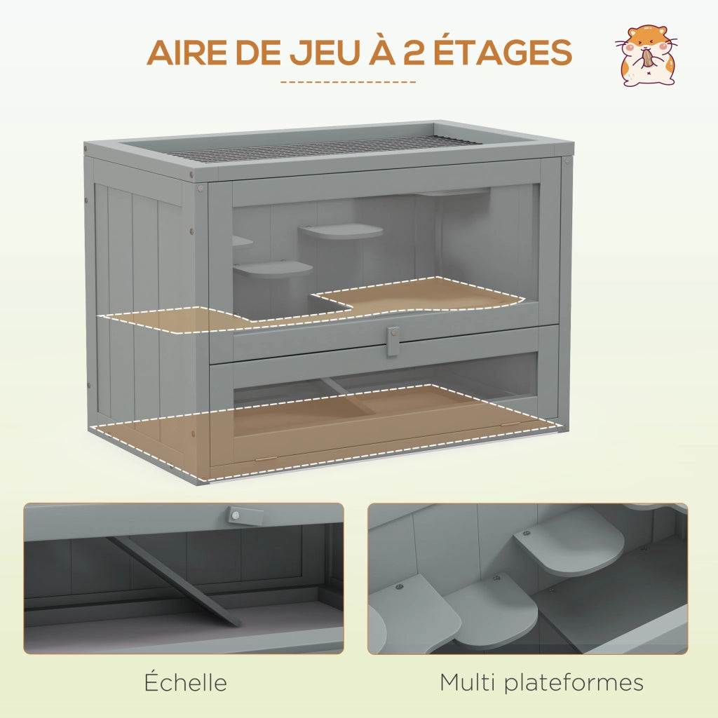 Gabbia per criceti ¨C Xylo ¨C 60x35x42 cm grigio con rampa e piattaforme