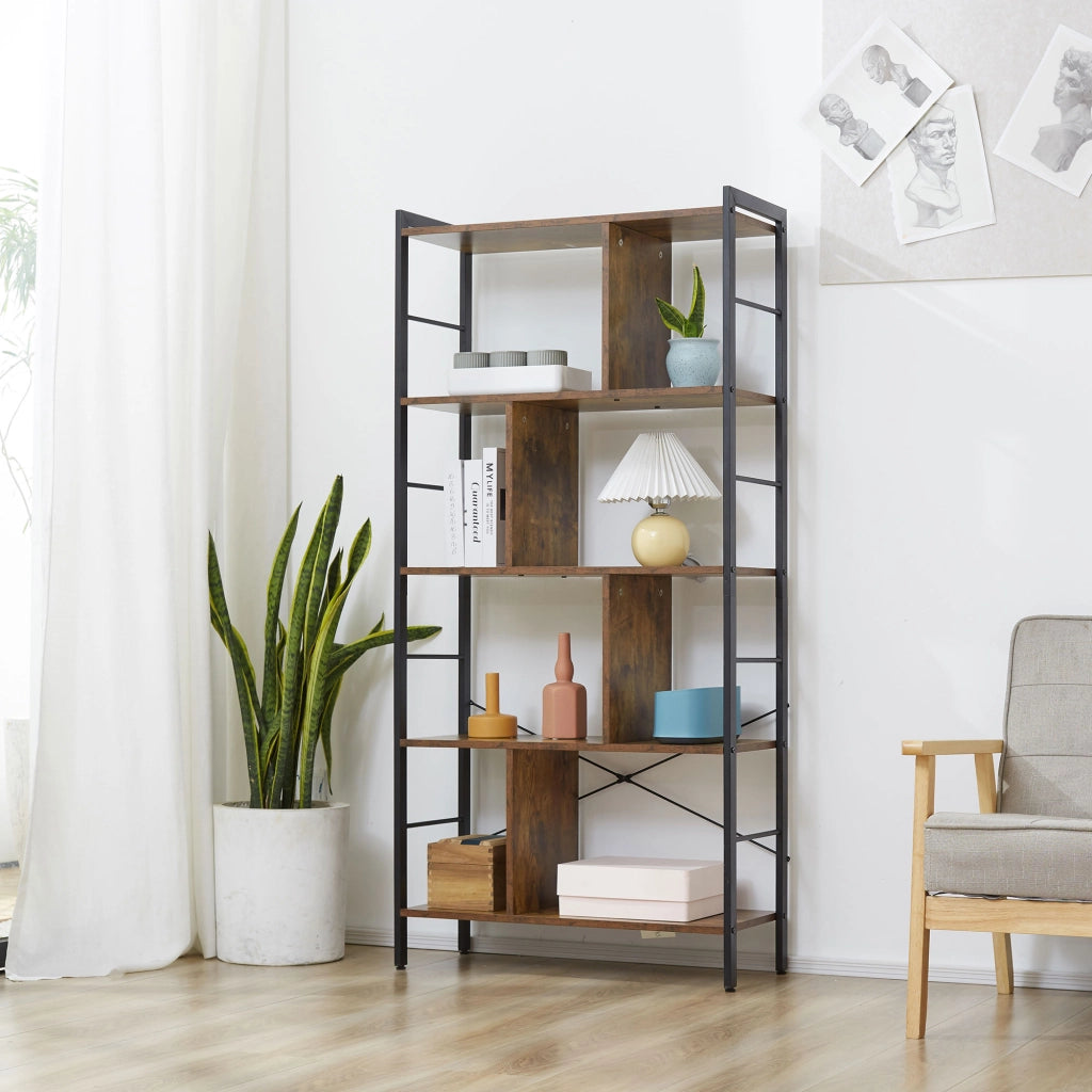 Libreria scaffale 5 ripiani divisorio stoccaggio legno metallo ¨C Xylo ¨C 74x30x157,5 cm marrone nero