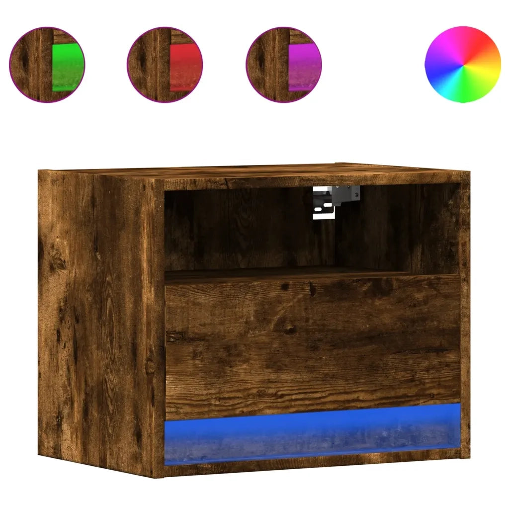 Comodino a Parete con luci LED Rovere Fumo