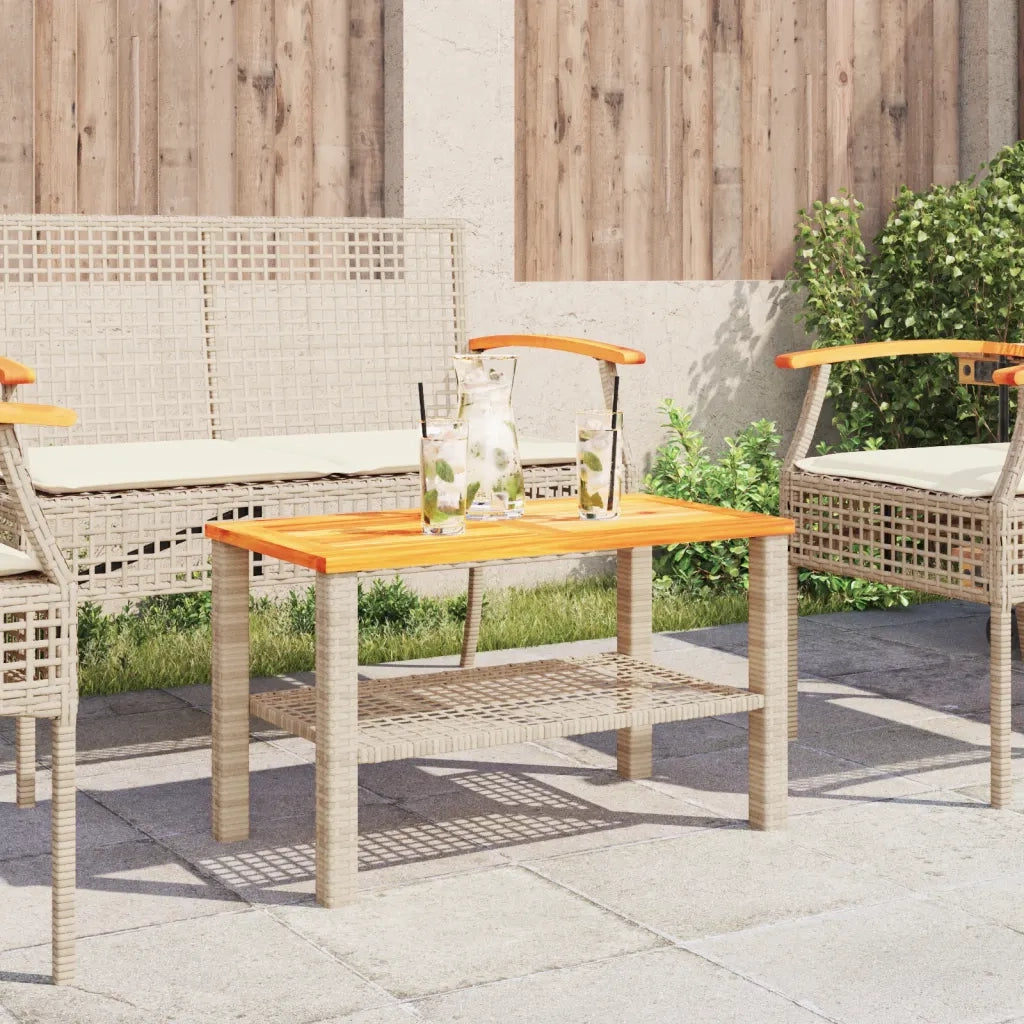 Tavolo da Giardino Beige 70x38x42 cm Polyrattan e Legno Acacia 366272