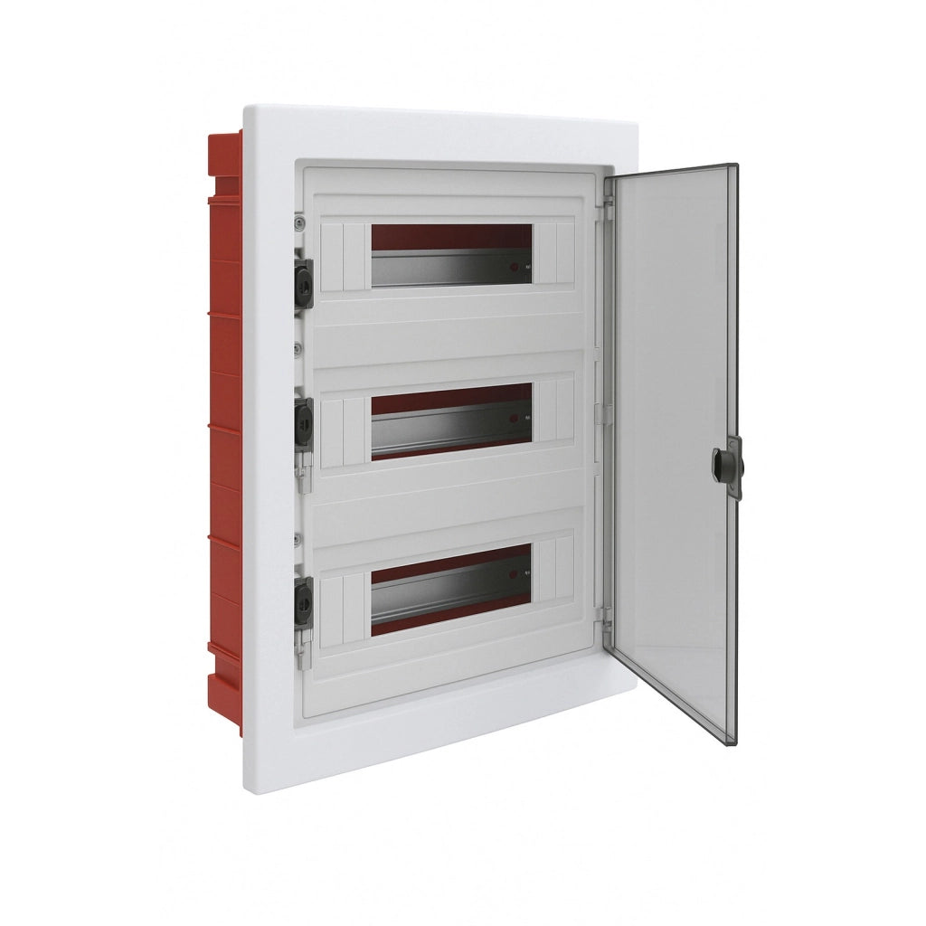 Centralino da incasso 54 moduli con portello fumé e telaio estraibile, bianco, 460x685x80 mm, ideale per installazioni elettriche domestiche e professionali
