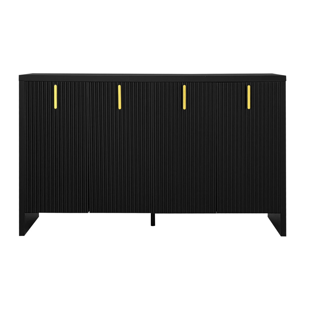 Credenza nera con 4 ante e ripiani regolabili in pannelli truciolari per soggiorno 140 × 38 × 80 cm
