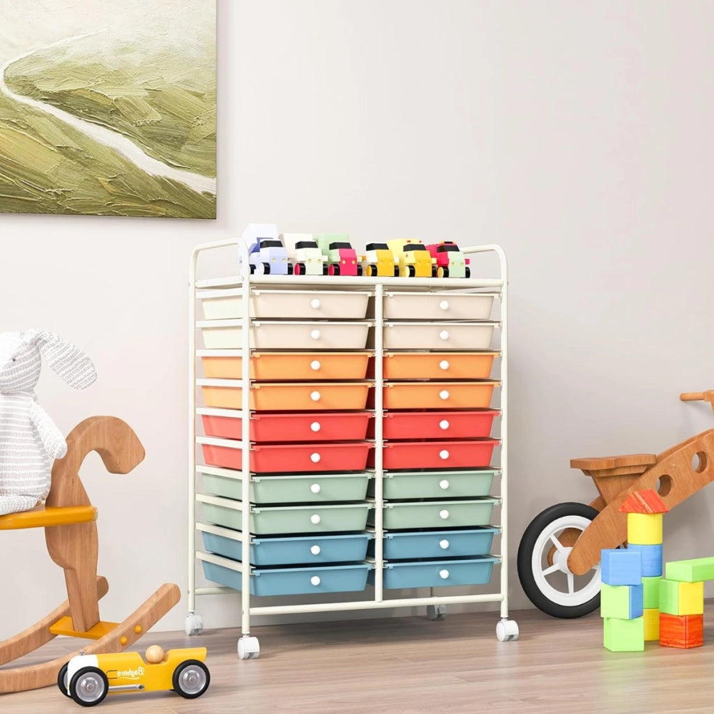 Carrello cassettiera multiuso e leggero con 20 cassetti-Scaffale Contenitore con ruote per ufficio e casa Colorato 1