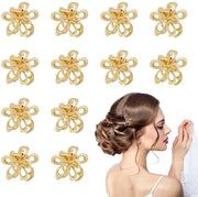 12 pezzi - Clip capelli - Clip capelli a forma di fiore per bambine - Accessori capelli decorativi - Clip capelli mini - Clip capelli metallici - Adatti per capelli fini e spessi - Gold