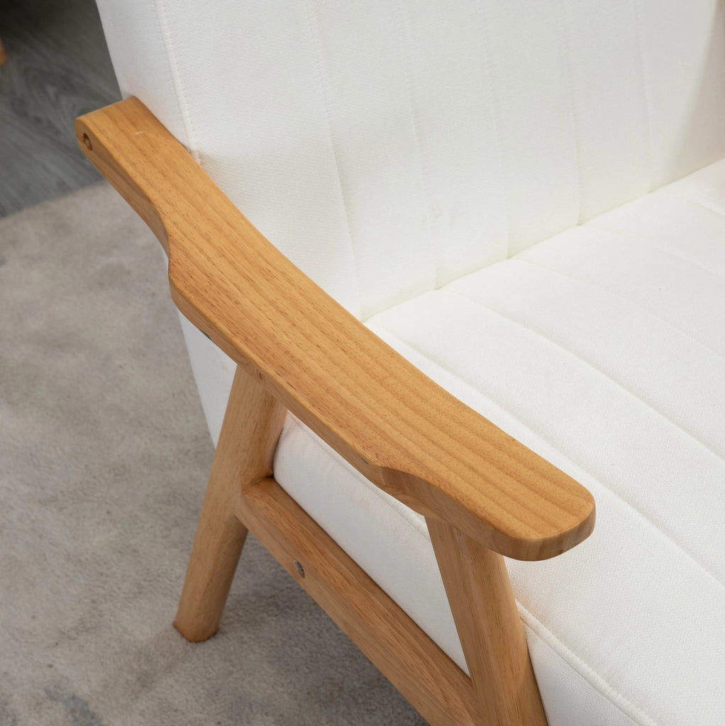 Poltrona lounge in velluto crema con braccioli, design scandinavo, 68x74x82 cm
