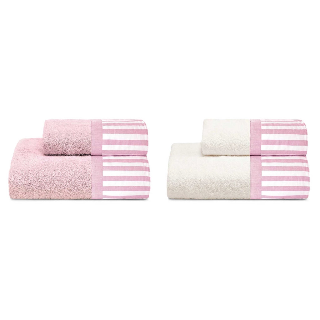 Set Spugna 4 Pezzi Asciugamani Viso + Ospite con Balza Garrini Jennifer Rosa