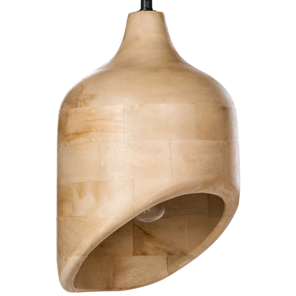 Lampadario di forma rotonda in legno di mango chiaro paralume regolabile appeso lampada da soffitto