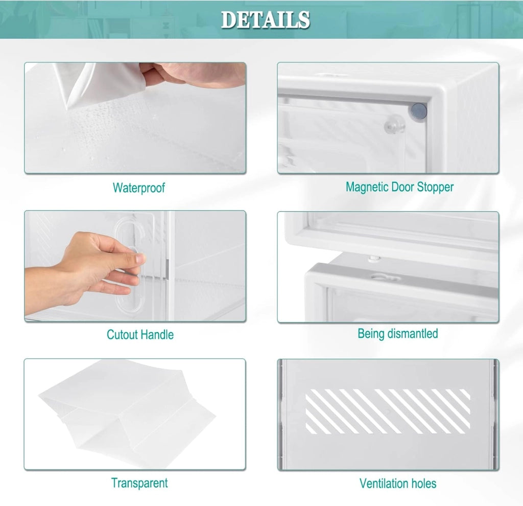 Set di 8 Scatole per Scarpe Contenitore Portascarpe Scarpiera Organizzatore Portaoggetti Impilabile Salvaspazio Coperchio Magnetico Plastica Trasparente Bianco 35x25x19cm