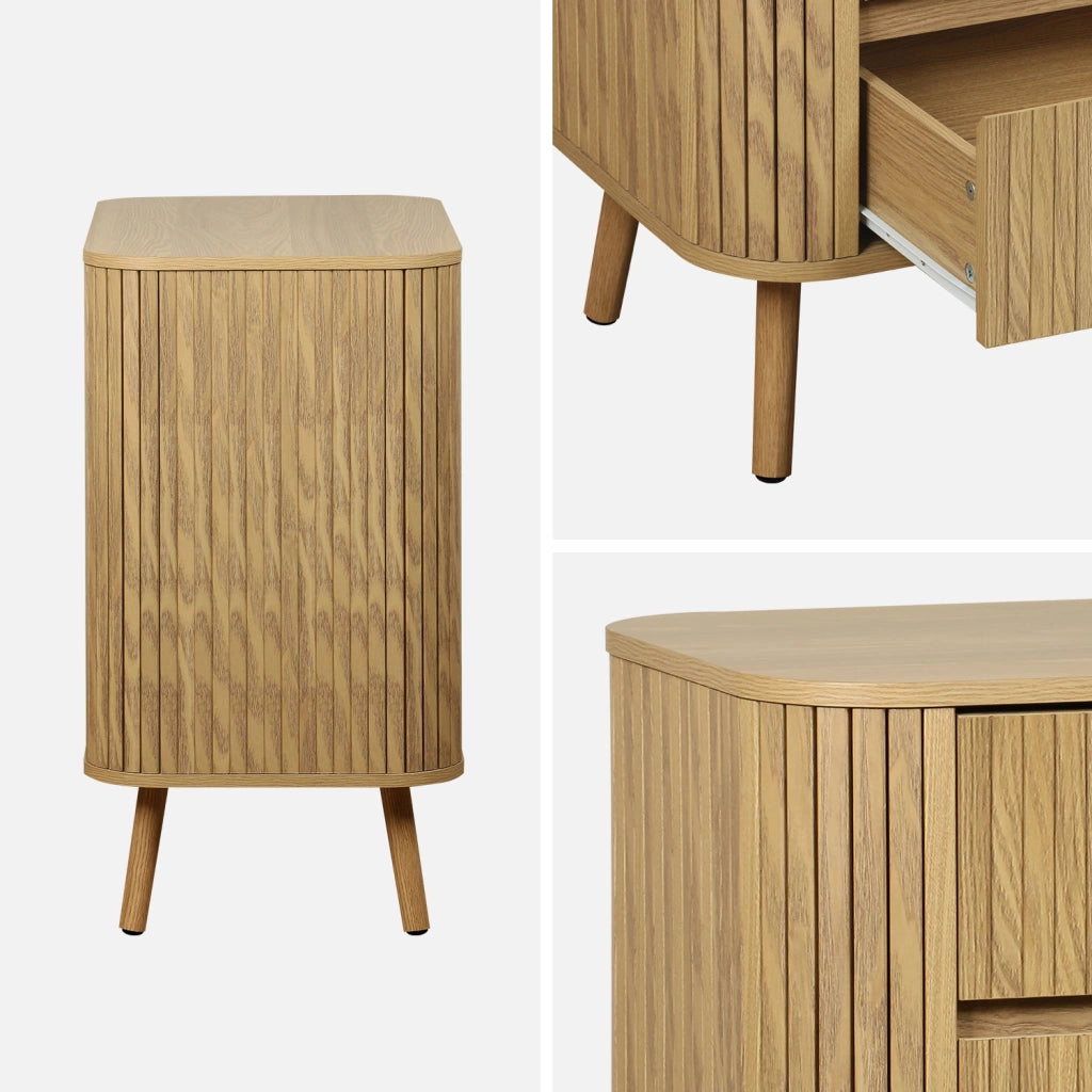 Cassettiera decorata con righe 3 cassetti, marrone naturale