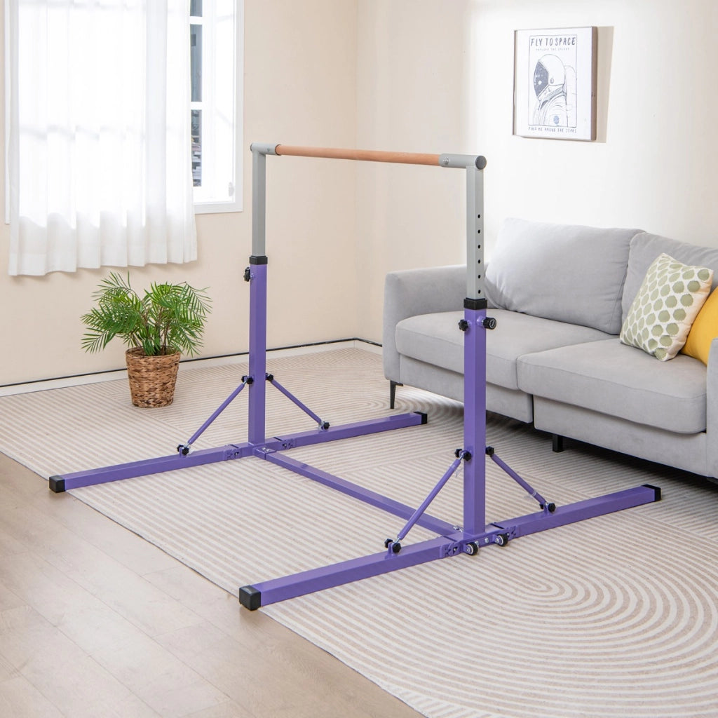Barra ginnastica per bambini con 13 altezze regolabili portata 100kg, Attrezzatura palestra domestica Viola