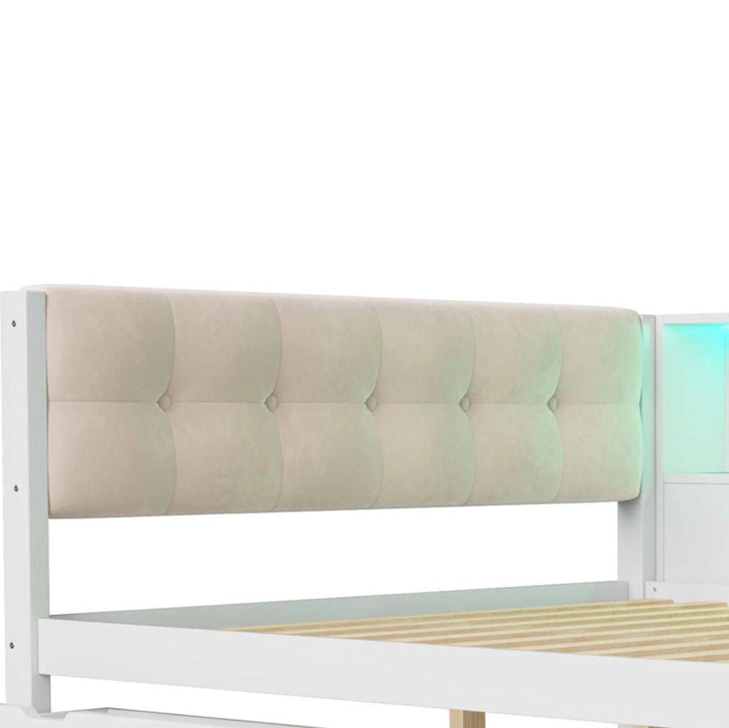 Letto daybed 140x200 cm in legno di pino e MDF bianco con cassetti; mensola e USB