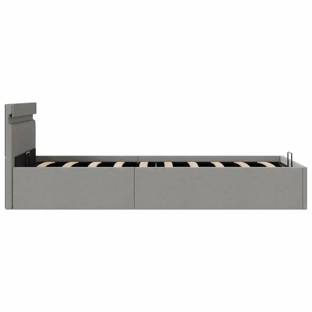 Giroletto con Contenitore e LED Grigio Chiaro Tessuto 90x200 cm 285606