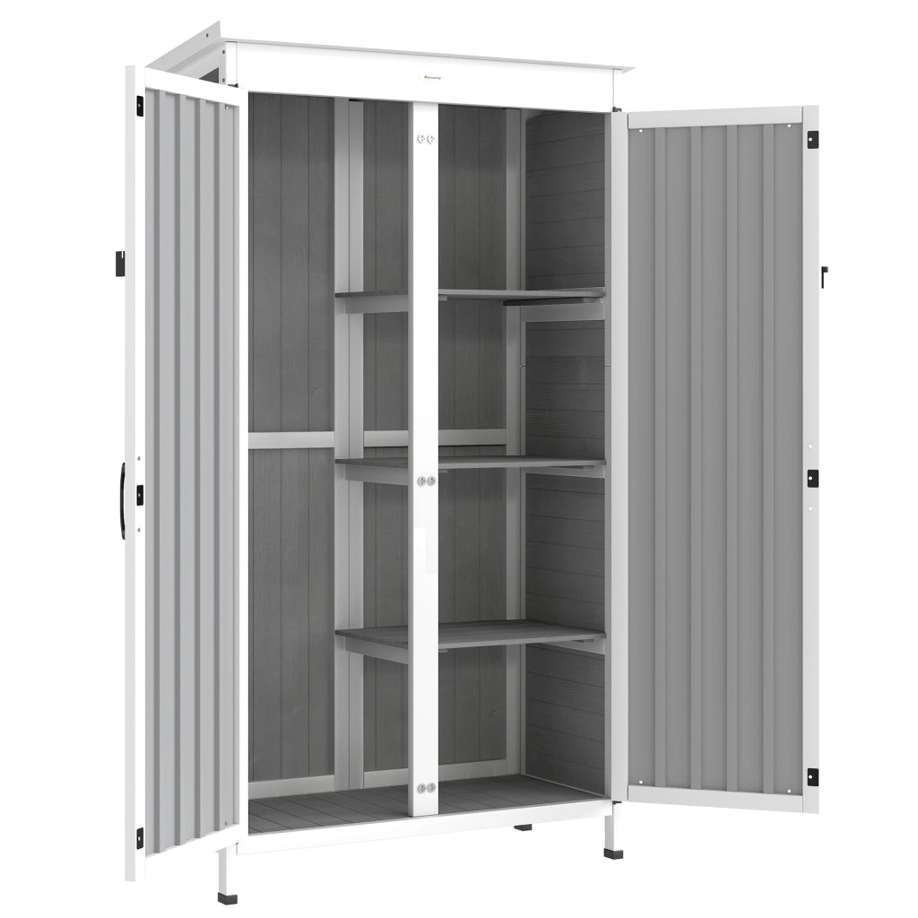Armadio da Giardino 94x43x166 cm con Ripiani Rimovibili e Porta Bloccabile in Legno e Acciaio Bianco e Nero