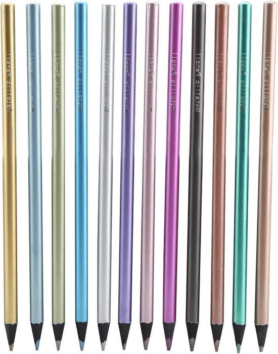 Set di matite coloranti metalliche premium non tossiche - legno nero - set di matite coloranti per libri di colorazione con punta affilata .