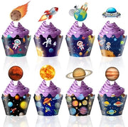 Decorazioni per Cupcake 48 pezzi - Decorazione di Spazio - Astronauti/Planetari - Decorazioni per Feste - Decorazioni per Torta - Disegno Creativo