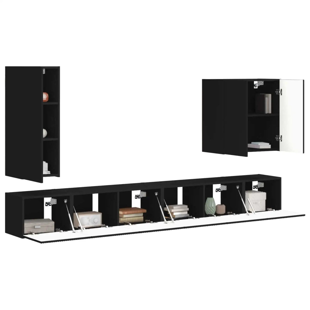 Set di Mobiletto da TV a Parete Montaggio a parete 6 pcs Nero 3408944