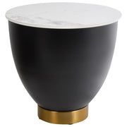 Tavolino Bianco Piano in pietra sinterizzata Base in metallo nero ø 48 cm oro con contenitore Soggiorno design moderno