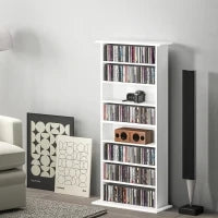 Scaffale Porta CD con 6 Ripiani Regolabili, Capacità di 360 CD/185 DVD, 58x24x124.5 cm, Bianco